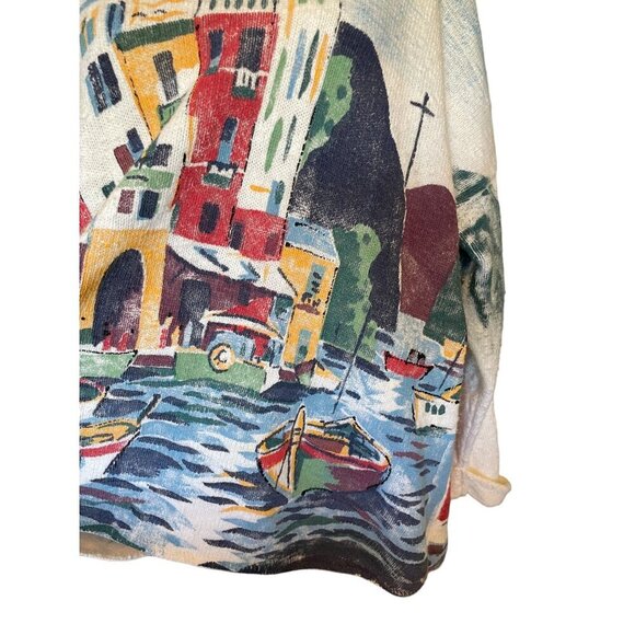Michael Leu Sweater Size 1X Art Apparel Group Cotton Italian Scene V Neck - Picture 9 of 16